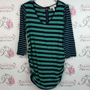 Jessica Simpson maternity shirt zip up Green navy Black Striped Long Sleeve Top
